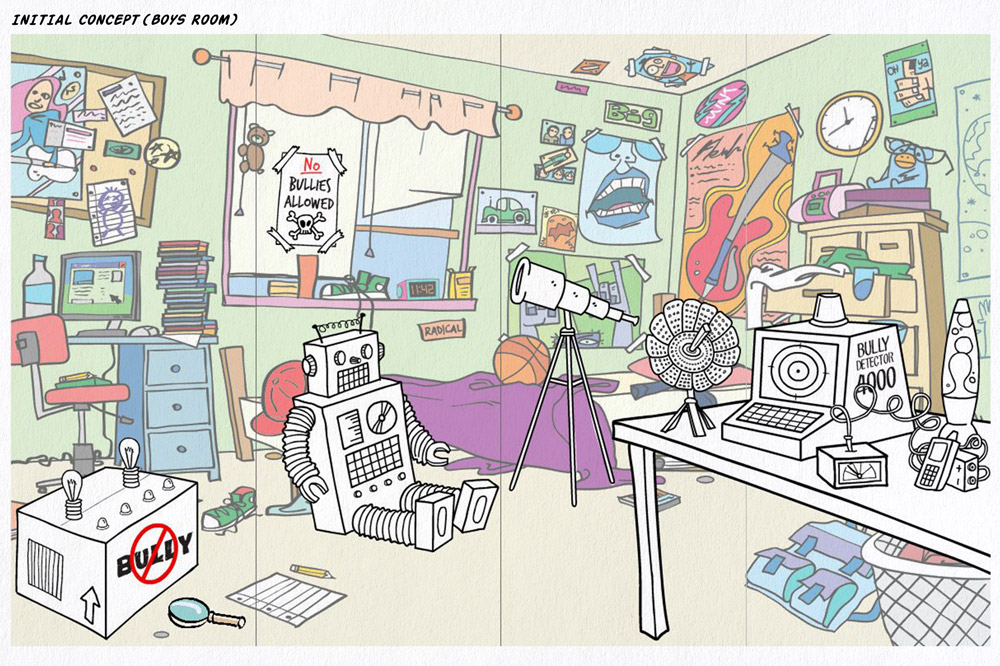 Initial conceptualisation of 'Spy Lab' in a Boy's bedroom