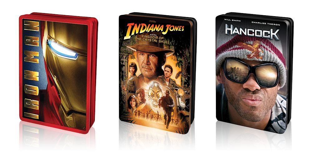 EzyDVD Collector's Tins - Ironman, Indiana Jones, Hancock