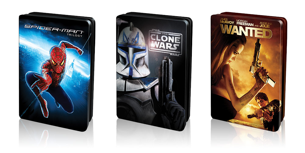 EzyDVD Collector's Tins - Spiderman, Clone Wars, Wanted